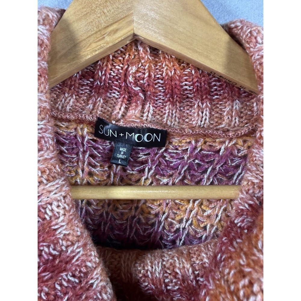 Sun+Moon Rainbow Space Dye Turtleneck Sweater L Multi Color Chunky Knit Lorelai - Picture 3 of 8